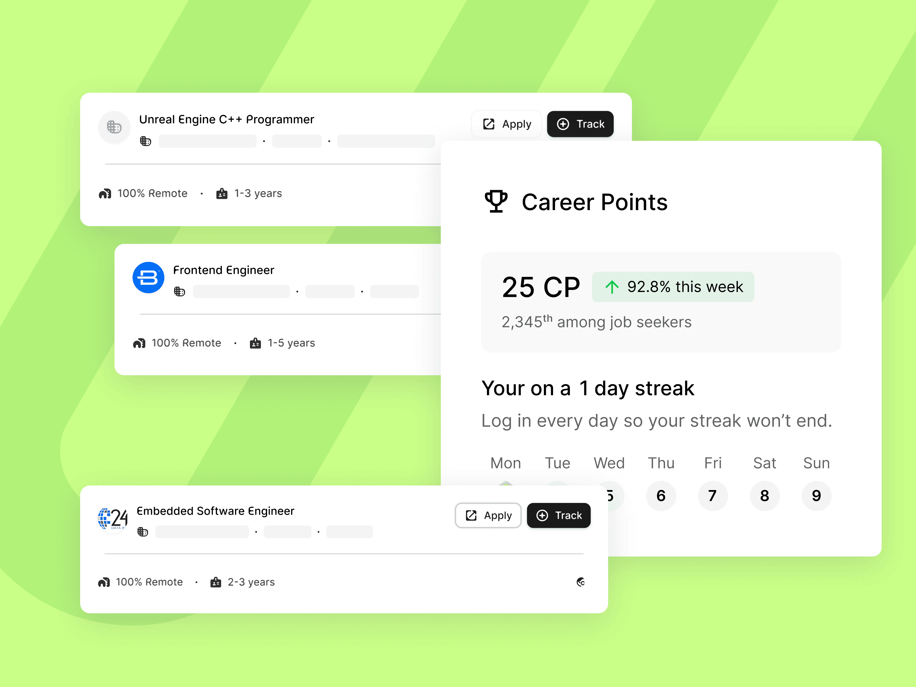 Prentus job board with career points gamification and daily engagement tracking