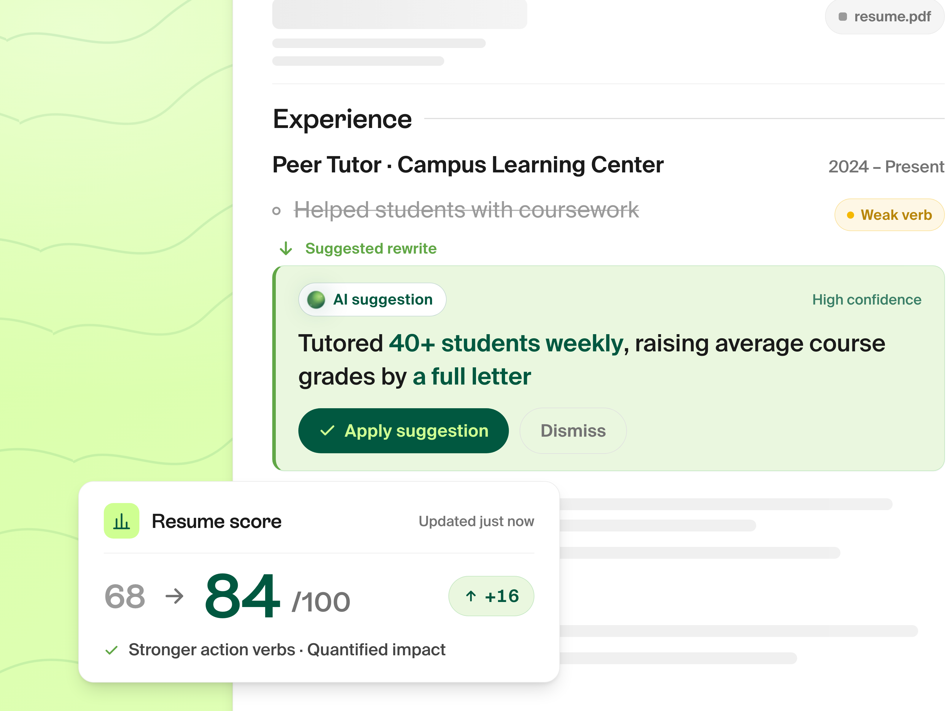 AI resume builder with real-time coaching and feedback
