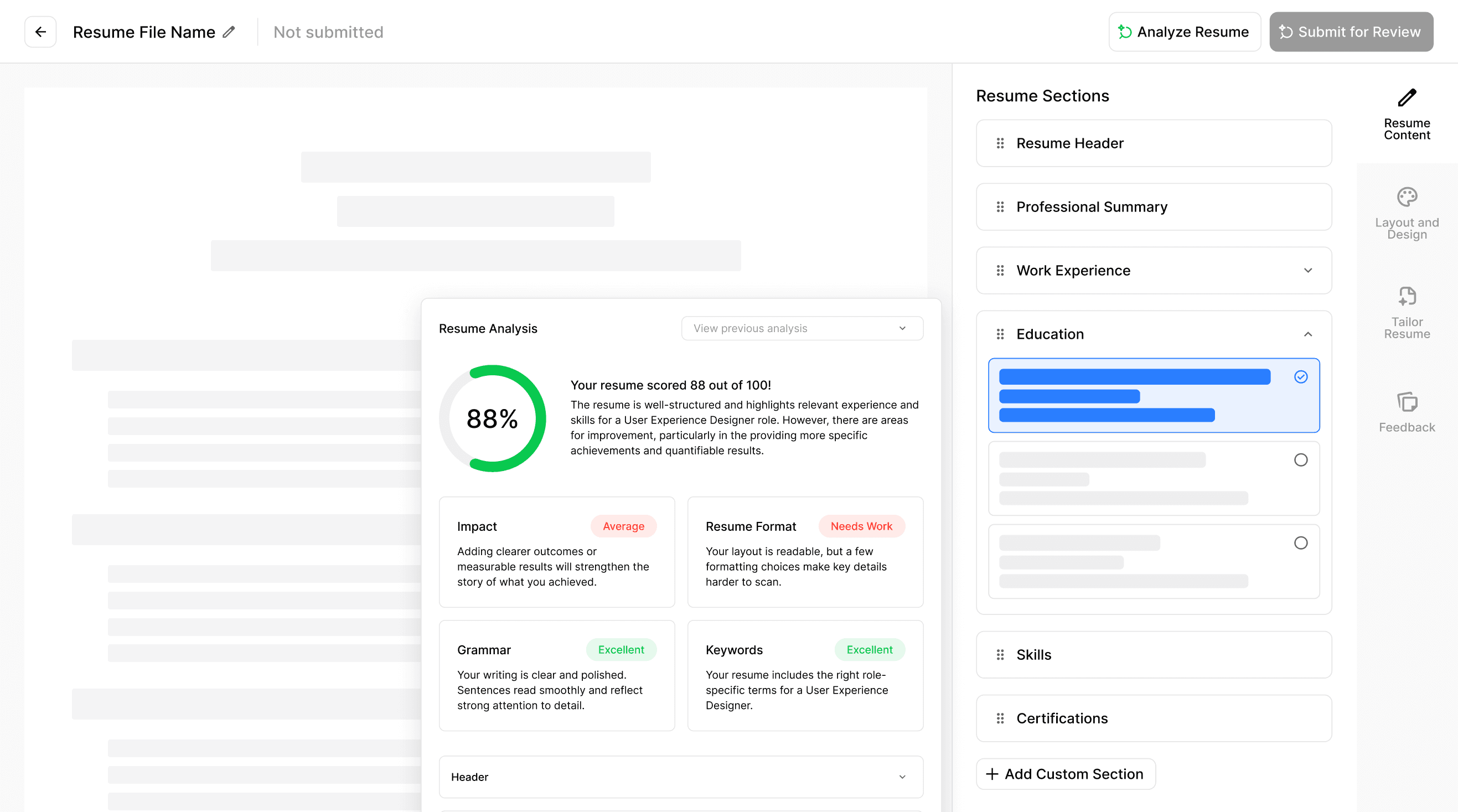 Student Portfolio Builder results view