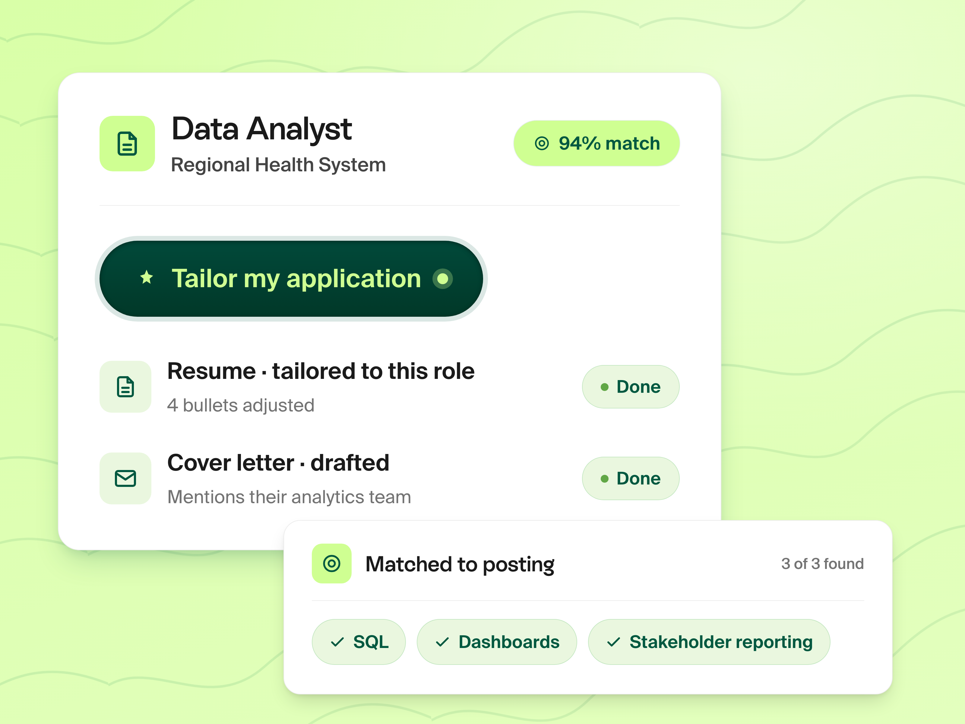 AI Resume Builder interface showing LinkedIn import and resume generation