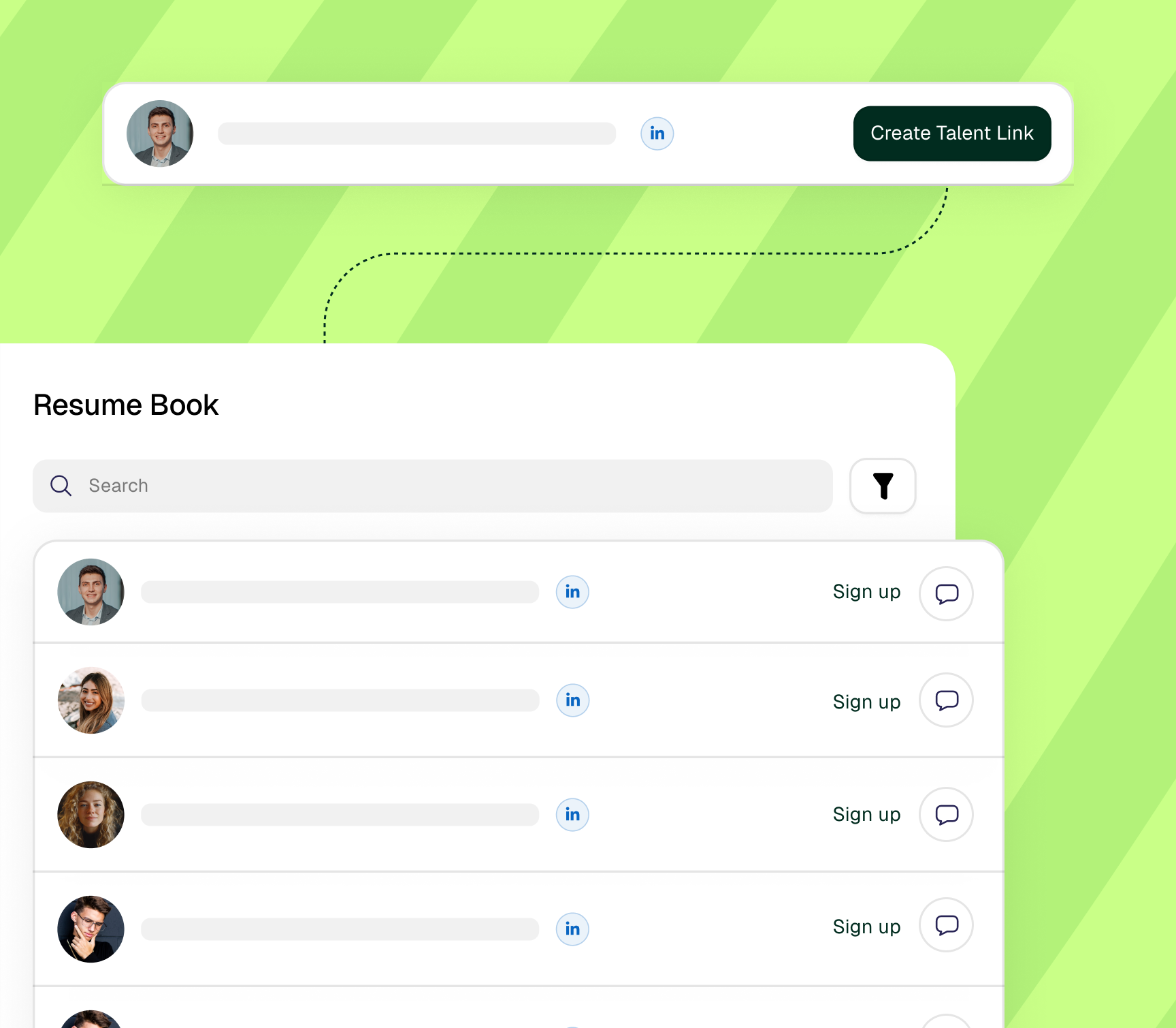 Talent Links interface showing curated student profiles shared with employers